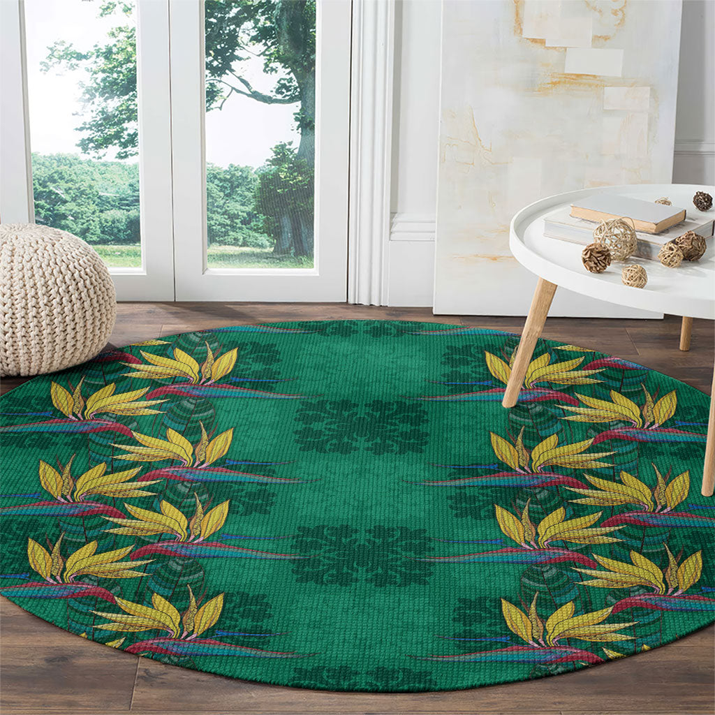 Hawaii Waikiki King Round Carpet Green Quilt With Pua Manu LT05 - Polynesian Pride
