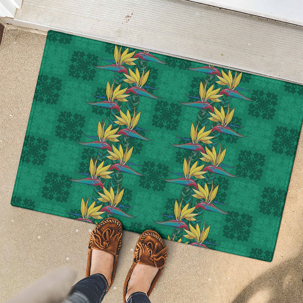 Hawaii Waikiki King Rubber Doormat Green Quilt With Pua Manu LT05 - Polynesian Pride
