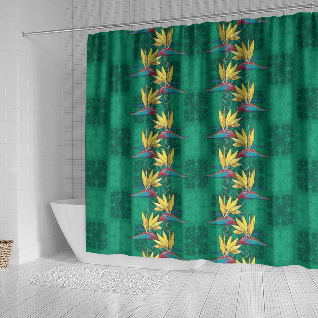 Hawaii Waikiki King Shower Curtain Green Quilt With Pua Manu LT05 - Polynesian Pride