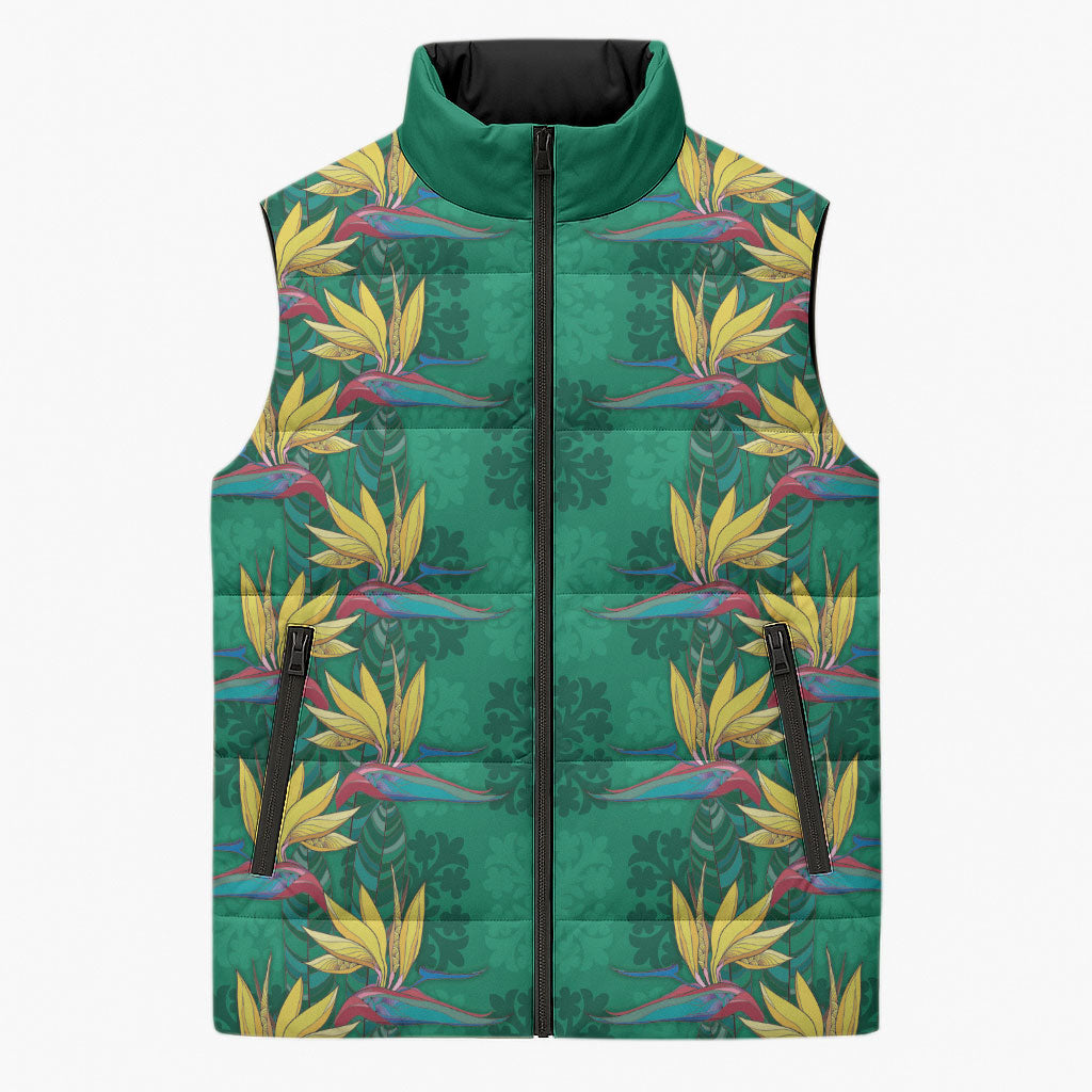 Hawaii Waikiki King Sleeveless Puffer Jacket Green Quilt With Pua Manu LT05 Unisex Green - Polynesian Pride