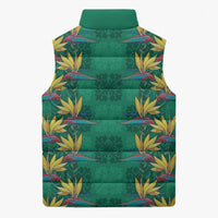 Hawaii Waikiki King Sleeveless Puffer Jacket Green Quilt With Pua Manu LT05 - Polynesian Pride