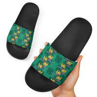 Hawaii Waikiki King Slide Sandals Green Quilt With Pua Manu LT05 - Polynesian Pride