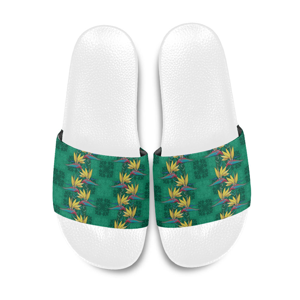 Hawaii Waikiki King Slide Sandals Green Quilt With Pua Manu LT05 Green - Polynesian Pride