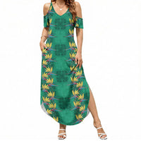 Hawaii Waikiki King Summer Maxi Dress Green Quilt With Pua Manu LT05 Women Green - Polynesian Pride