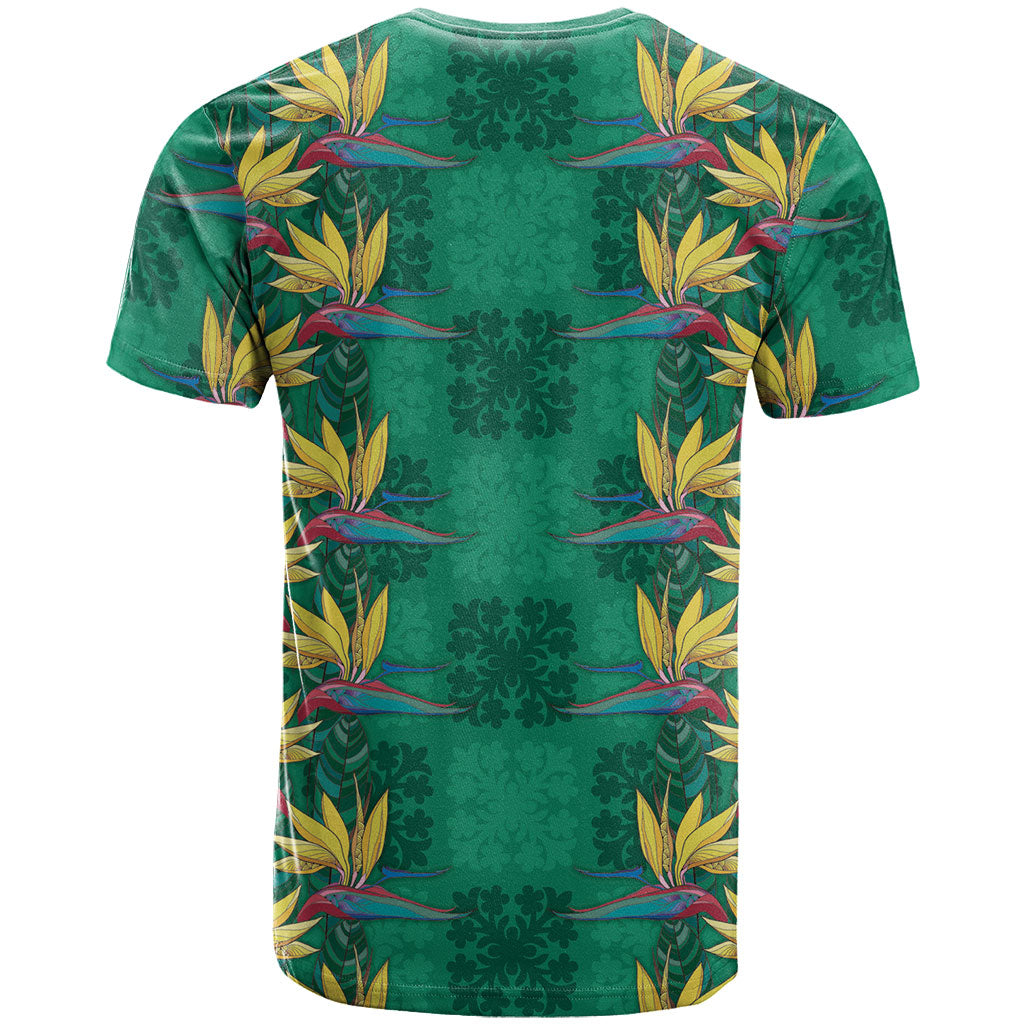 Hawaii Waikiki King T Shirt Green Quilt With Pua Manu LT05 - Polynesian Pride