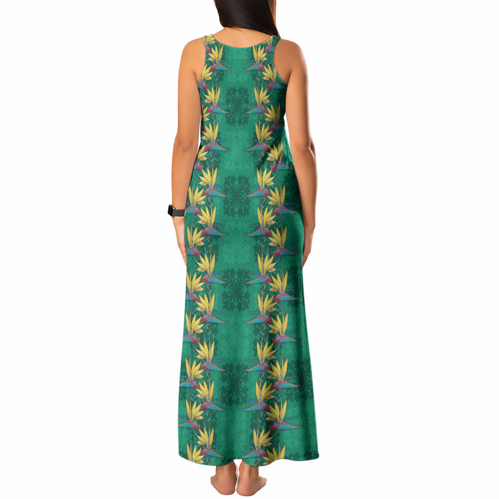 Hawaii Waikiki King Tank Maxi Dress Green Quilt With Pua Manu LT05 - Polynesian Pride