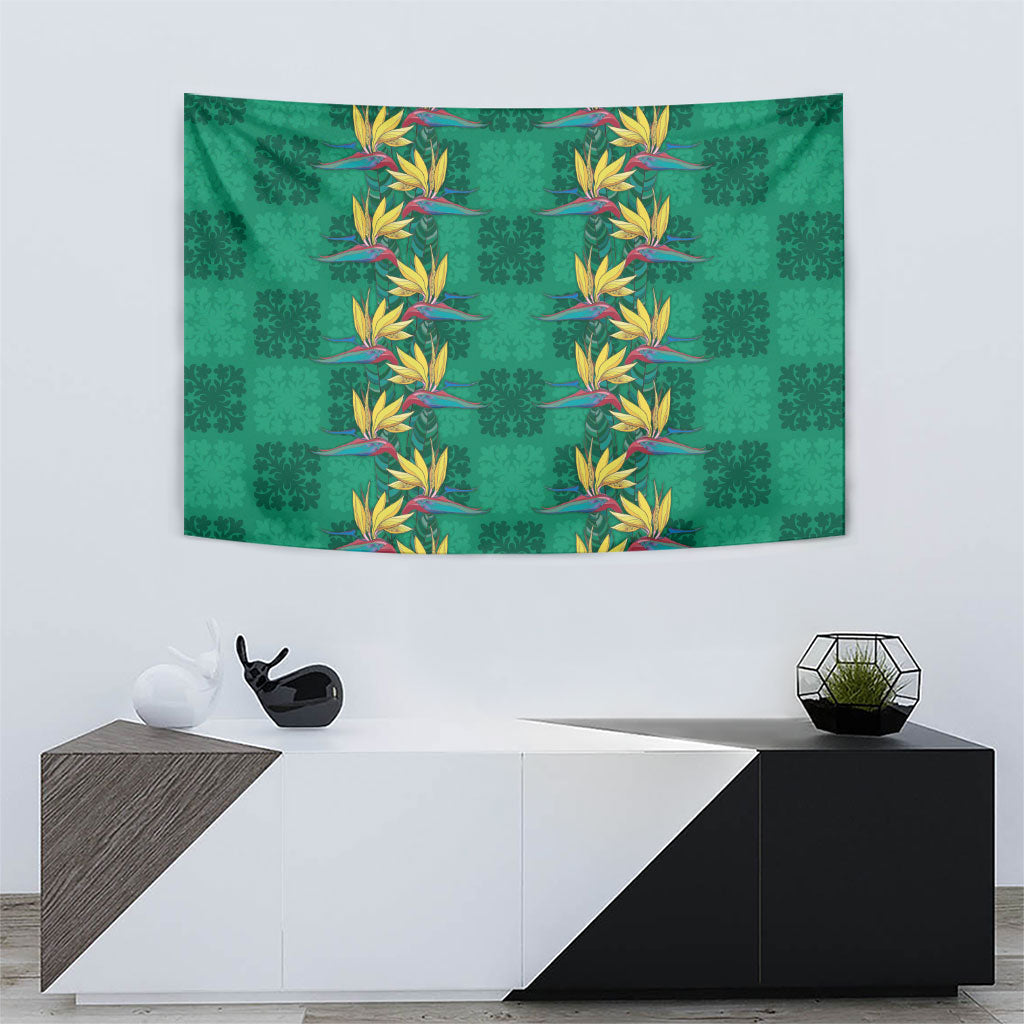 Hawaii Waikiki King Tapestry Green Quilt With Pua Manu LT05 - Polynesian Pride