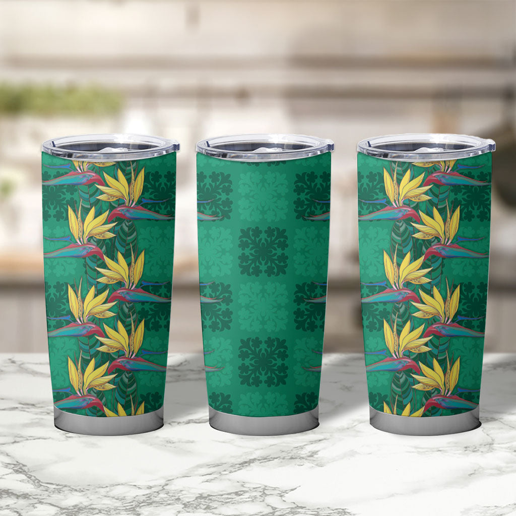 Hawaii Waikiki King Tumbler Cup Green Quilt With Pua Manu LT05 - Polynesian Pride