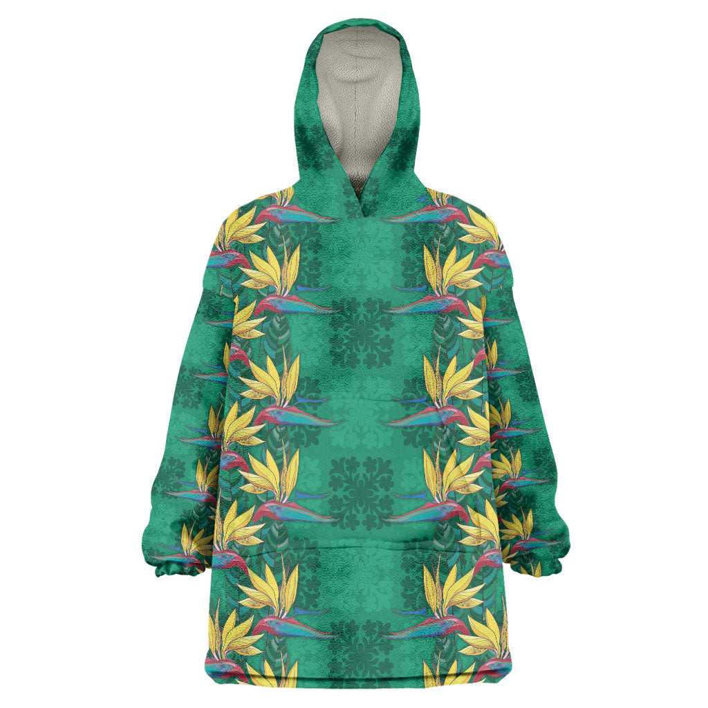 Hawaii Waikiki King Wearable Blanket Hoodie Green Quilt With Pua Manu LT05 One Size Green - Polynesian Pride