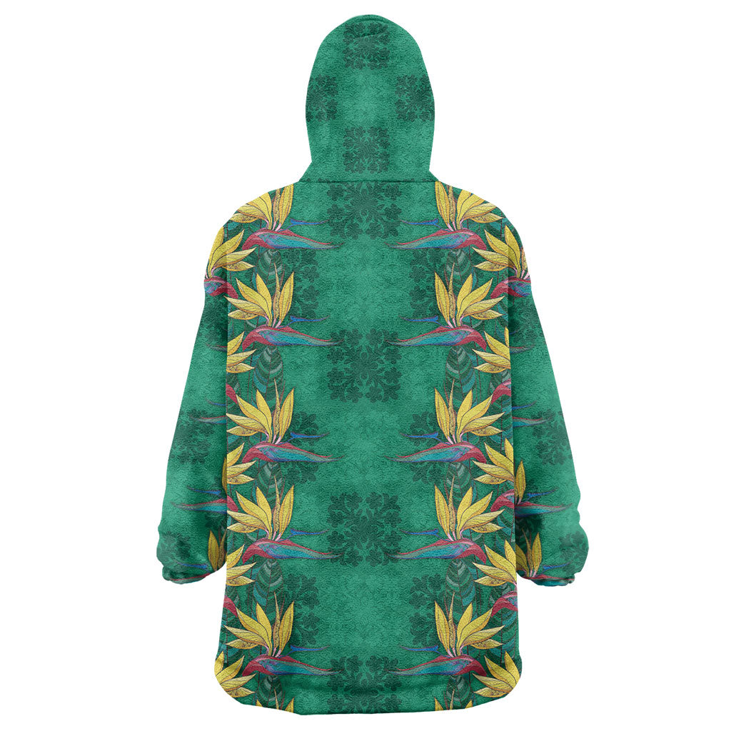 Hawaii Waikiki King Wearable Blanket Hoodie Green Quilt With Pua Manu LT05 - Polynesian Pride