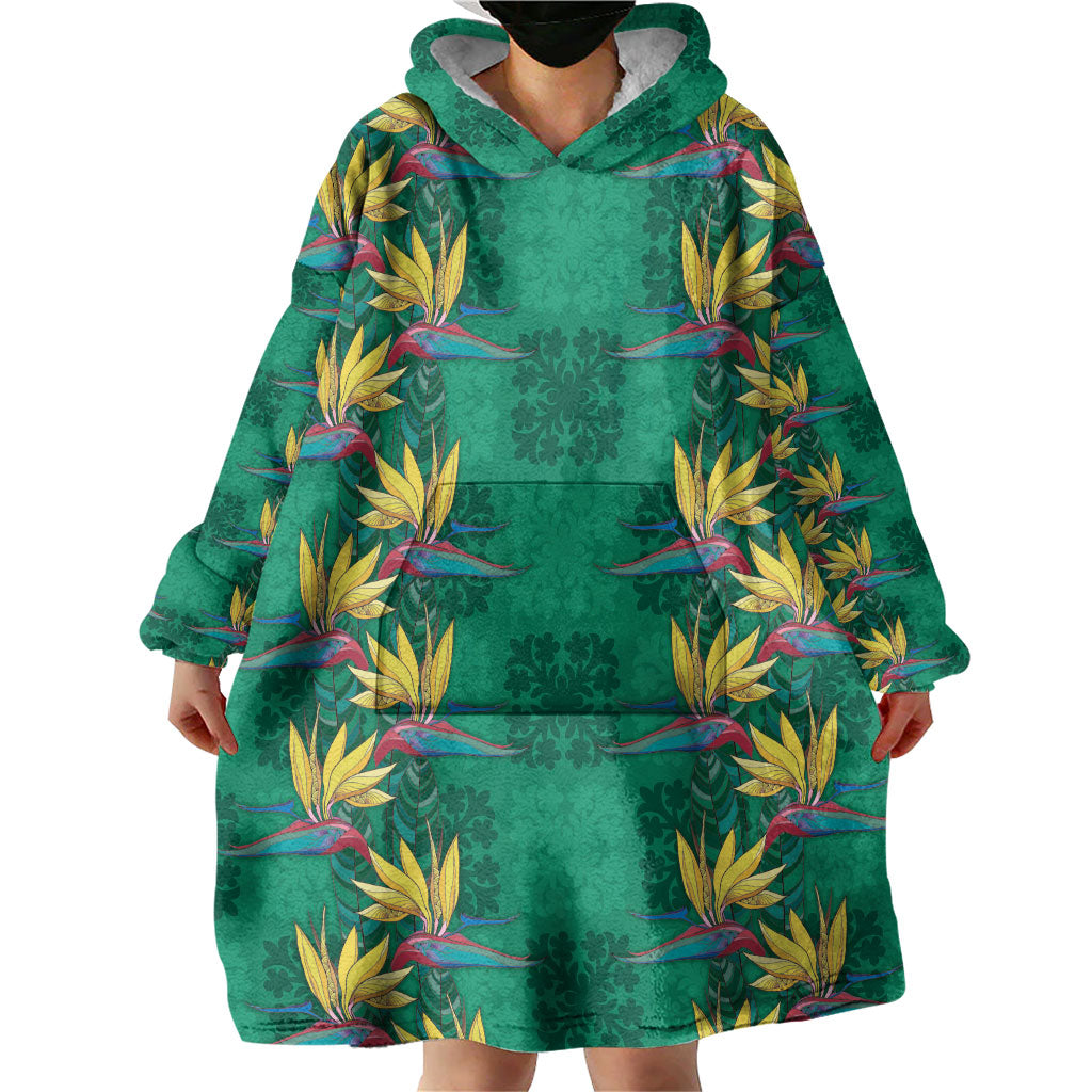 Hawaii Waikiki King Wearable Blanket Hoodie Green Quilt With Pua Manu LT05 - Polynesian Pride