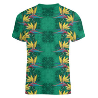 Hawaii Waikiki King Women V-Neck T-Shirt Green Quilt With Pua Manu LT05 - Polynesian Pride