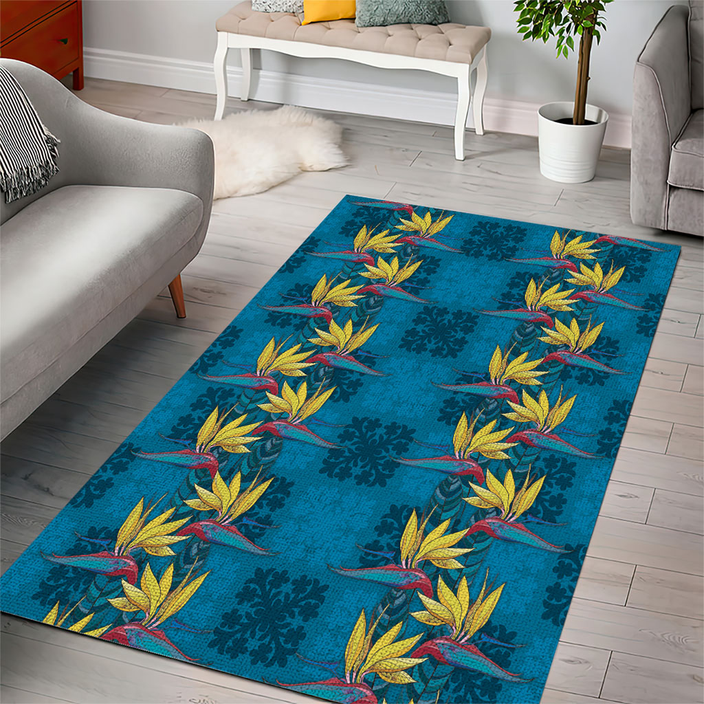 Hawaii Waikiki King Area Rug Blue Quilt With Pua Manu LT05 - Polynesian Pride
