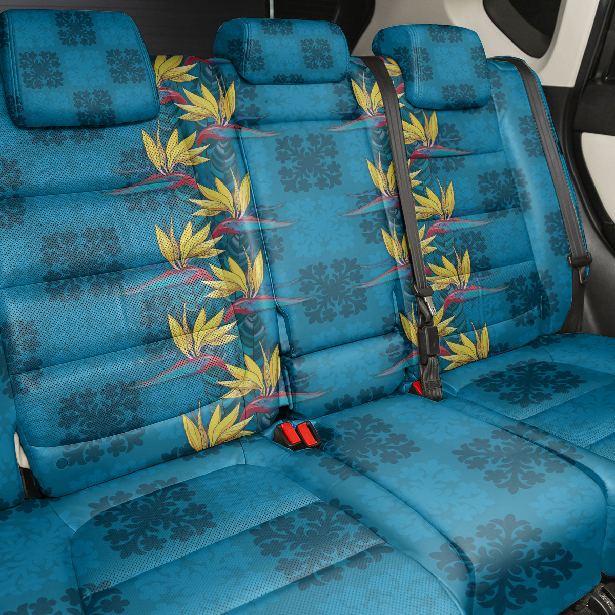 Hawaii Waikiki King Back Car Seat Cover Blue Quilt With Pua Manu LT05 - Polynesian Pride