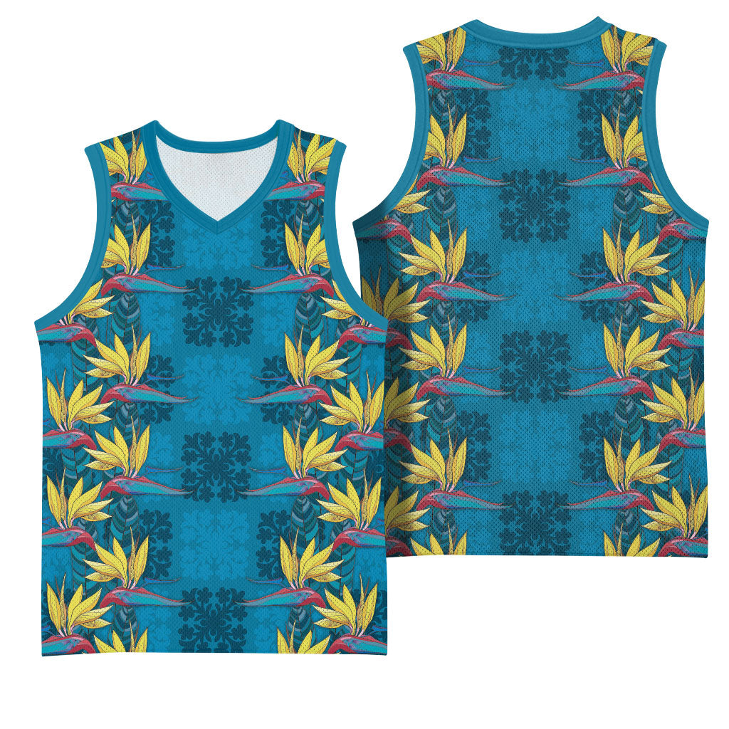 Hawaii Waikiki King Basketball Jersey Blue Quilt With Pua Manu LT05 - Polynesian Pride