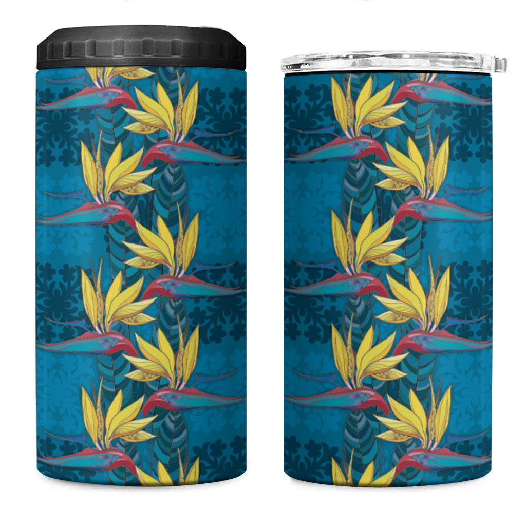 Hawaii Waikiki King 4 in 1 Can Cooler Tumbler Blue Quilt With Pua Manu LT05 One Size: 16 oz Blue - Polynesian Pride