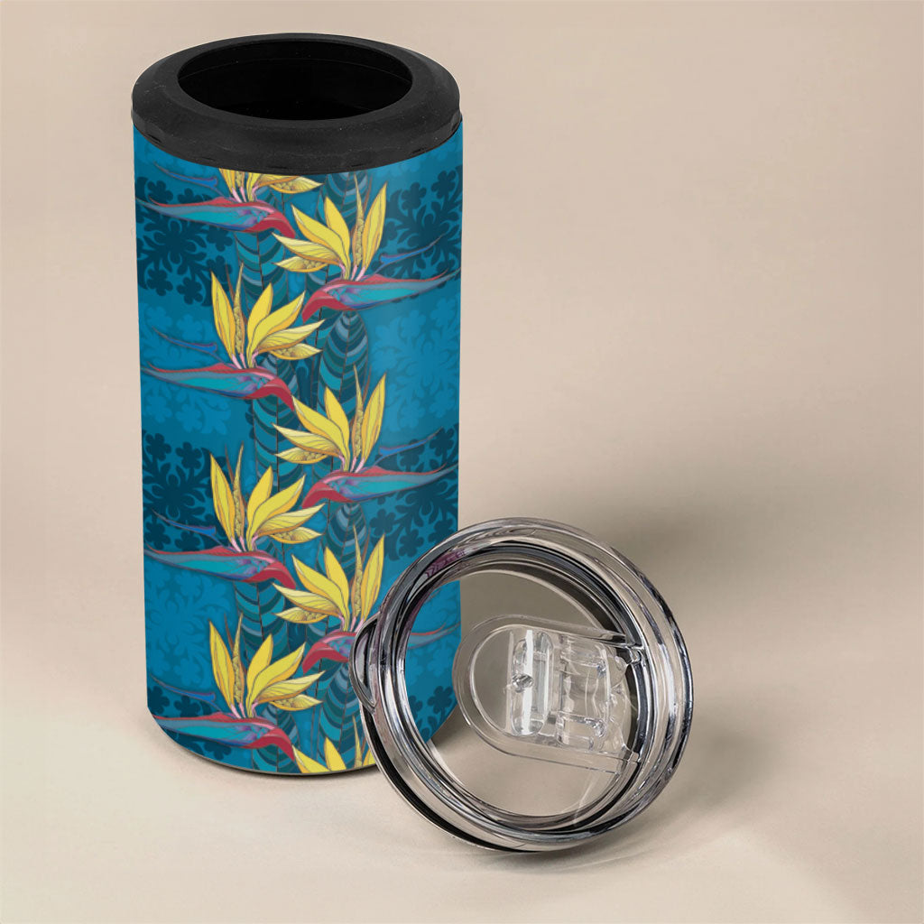 Hawaii Waikiki King 4 in 1 Can Cooler Tumbler Blue Quilt With Pua Manu LT05 - Polynesian Pride