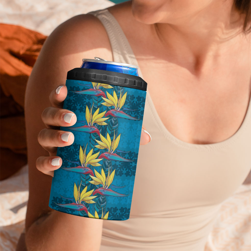 Hawaii Waikiki King 4 in 1 Can Cooler Tumbler Blue Quilt With Pua Manu LT05 - Polynesian Pride