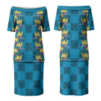 Hawaii Waikiki King Couples Matching Puletasi and Hawaiian Shirt Blue Quilt With Pua Manu LT05 - Polynesian Pride