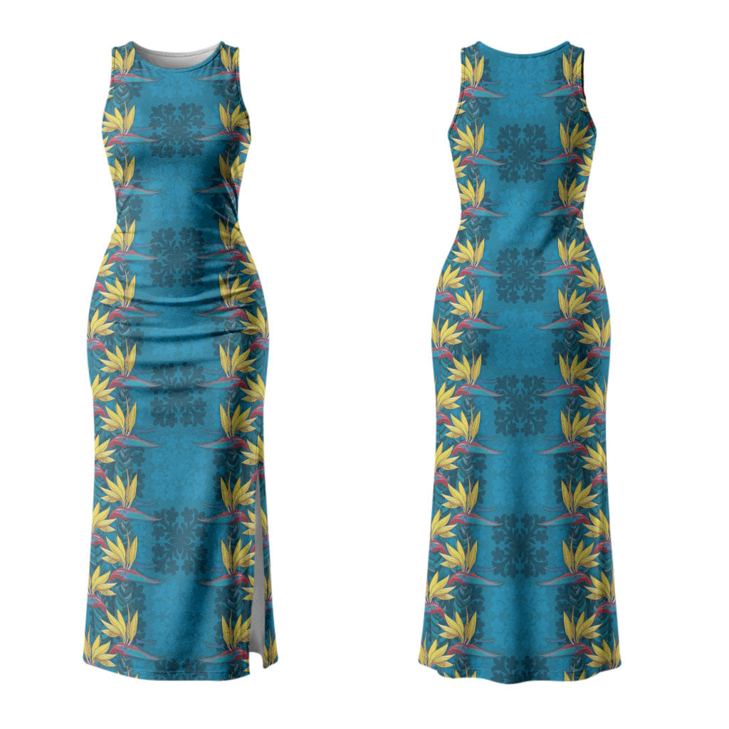 Hawaii Waikiki King Couples Matching Tank Maxi Dress and Hawaiian Shirt Blue Quilt With Pua Manu LT05 - Polynesian Pride