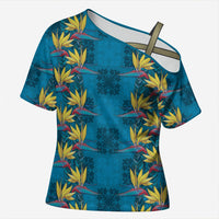 Hawaii Waikiki King Cross Shoulder Shirt Blue Quilt With Pua Manu LT05 Female Blue - Polynesian Pride
