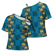 Hawaii Waikiki King Cross Shoulder Shirt Blue Quilt With Pua Manu LT05 - Polynesian Pride