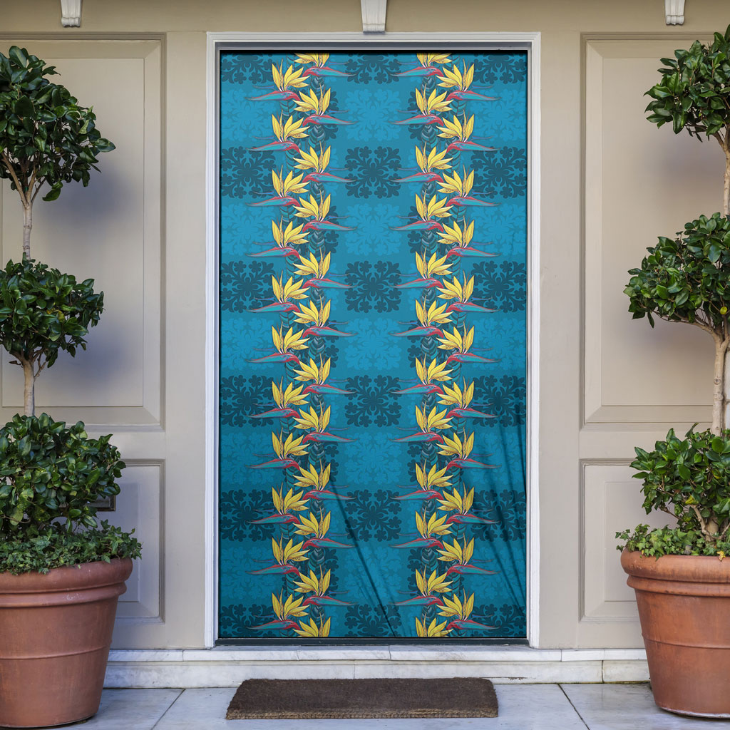 Hawaii Waikiki King Door Cover Blue Quilt With Pua Manu
