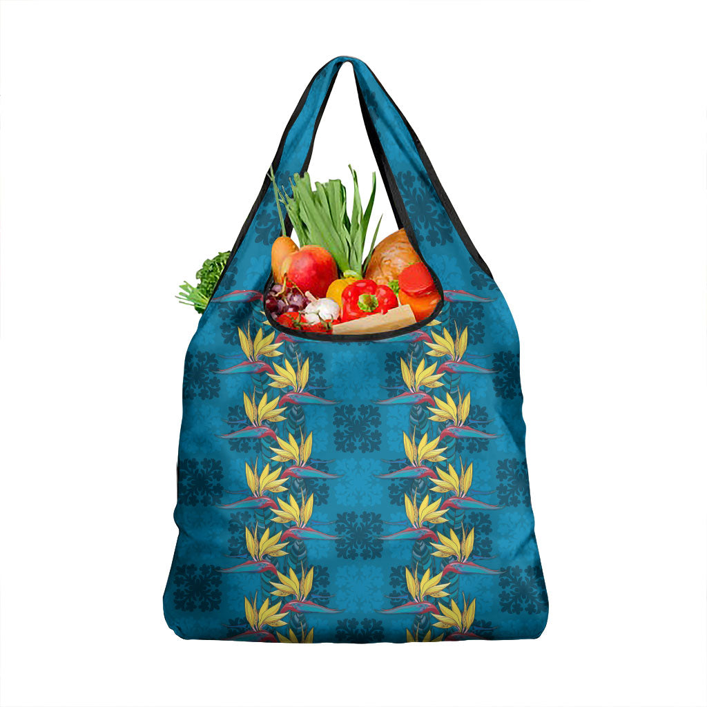 Hawaii Waikiki King Grocery Bag Blue Quilt With Pua Manu LT05 1-pack One Size Blue - Polynesian Pride