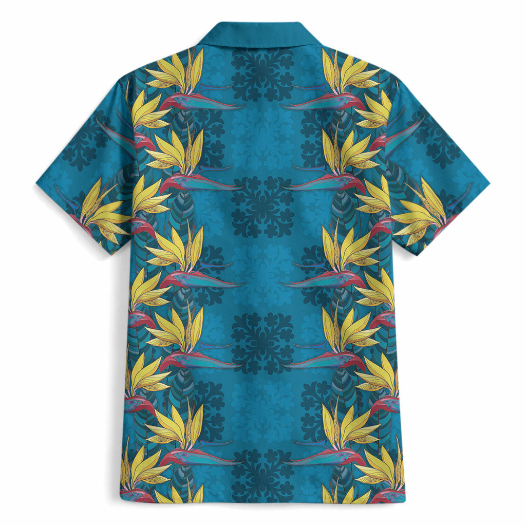 Hawaii Waikiki King Hawaiian Shirt Blue Quilt With Pua Manu LT05 - Polynesian Pride