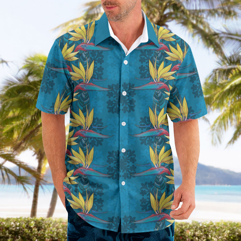 Hawaii Waikiki King Hawaiian Shirt Blue Quilt With Pua Manu LT05 - Polynesian Pride