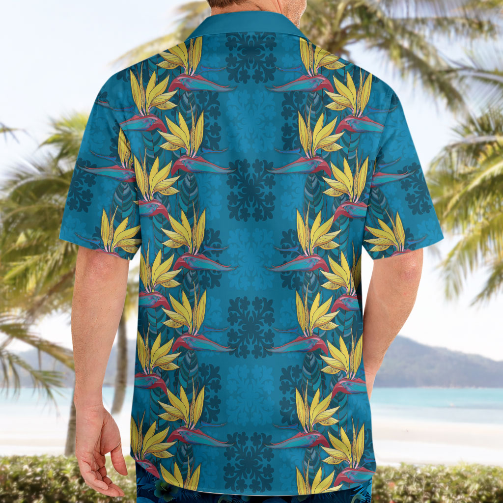 Hawaii Waikiki King Hawaiian Shirt Blue Quilt With Pua Manu LT05 - Polynesian Pride