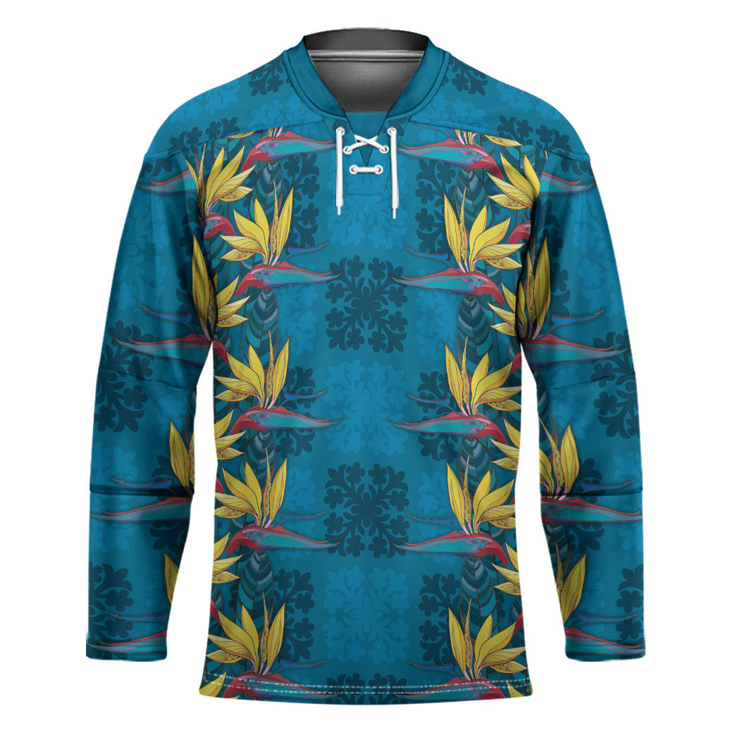 Hawaii Waikiki King Hockey Jersey Blue Quilt With Pua Manu
