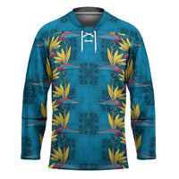 Hawaii Waikiki King Hockey Jersey Blue Quilt With Pua Manu LT05 Unisex Blue - Polynesian Pride