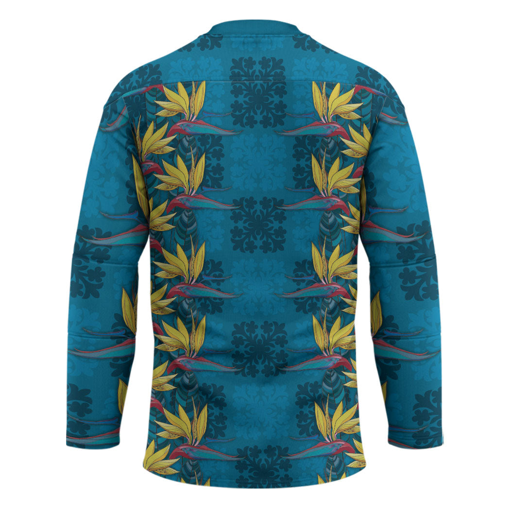 Hawaii Waikiki King Hockey Jersey Blue Quilt With Pua Manu LT05 - Polynesian Pride