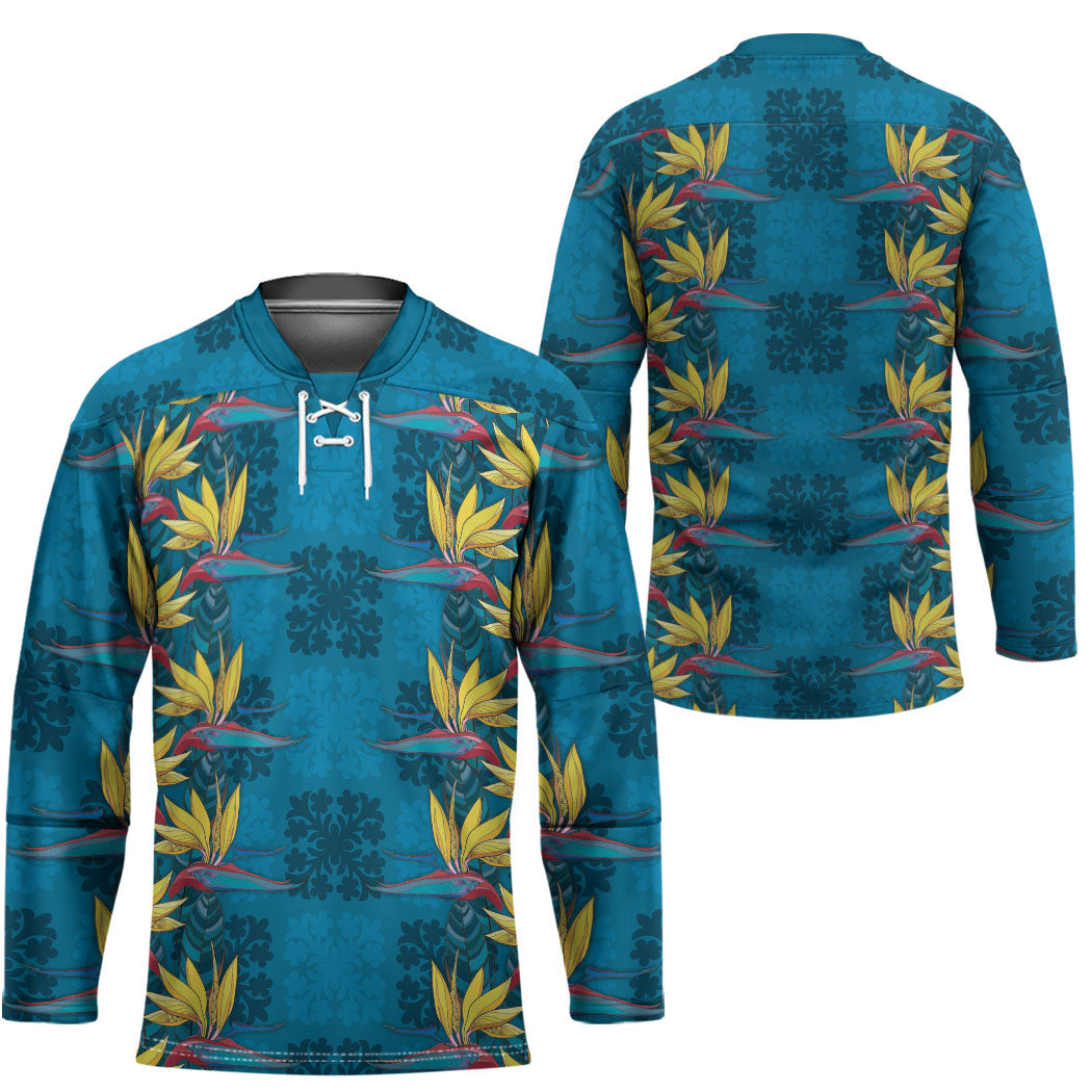 Hawaii Waikiki King Hockey Jersey Blue Quilt With Pua Manu LT05 - Polynesian Pride