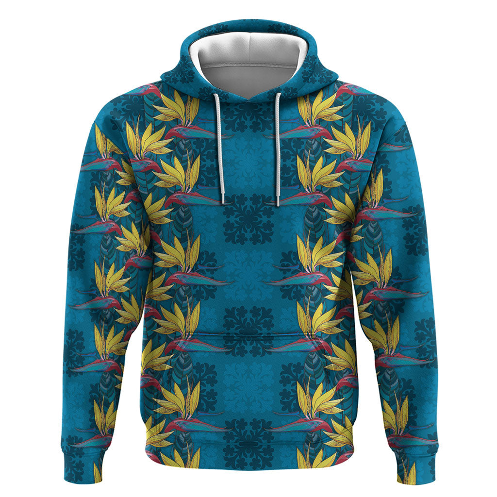 Hawaii Waikiki King Hoodie Blue Quilt With Pua Manu