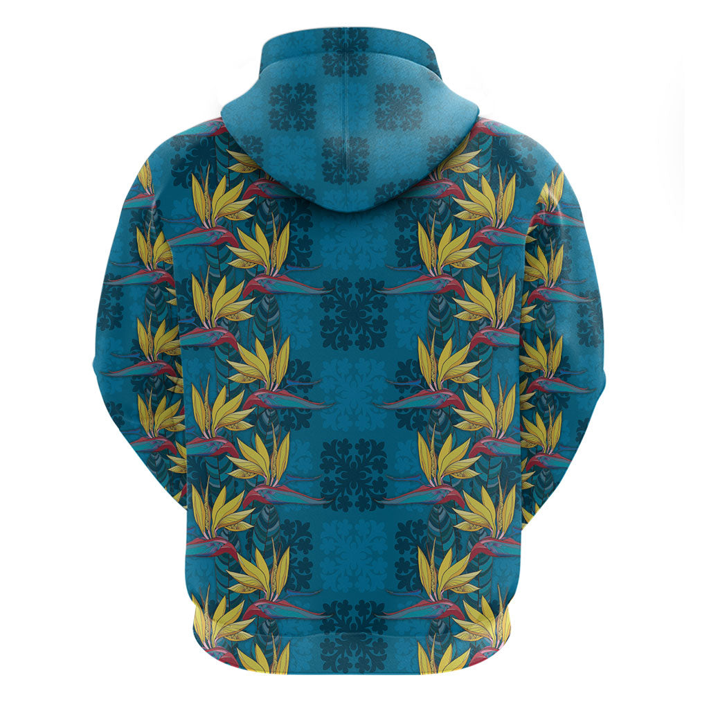 Hawaii Waikiki King Hoodie Blue Quilt With Pua Manu LT05 - Polynesian Pride