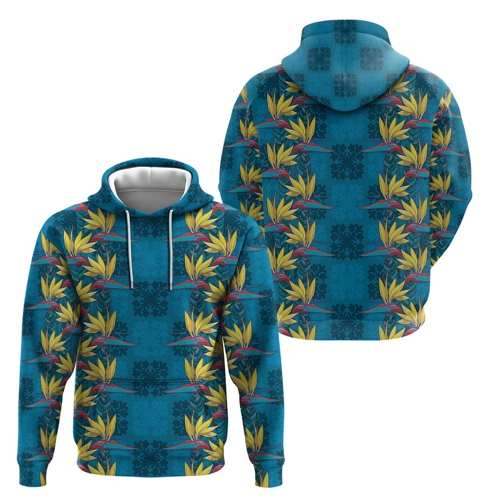 Hawaii Waikiki King Hoodie Blue Quilt With Pua Manu LT05 - Polynesian Pride