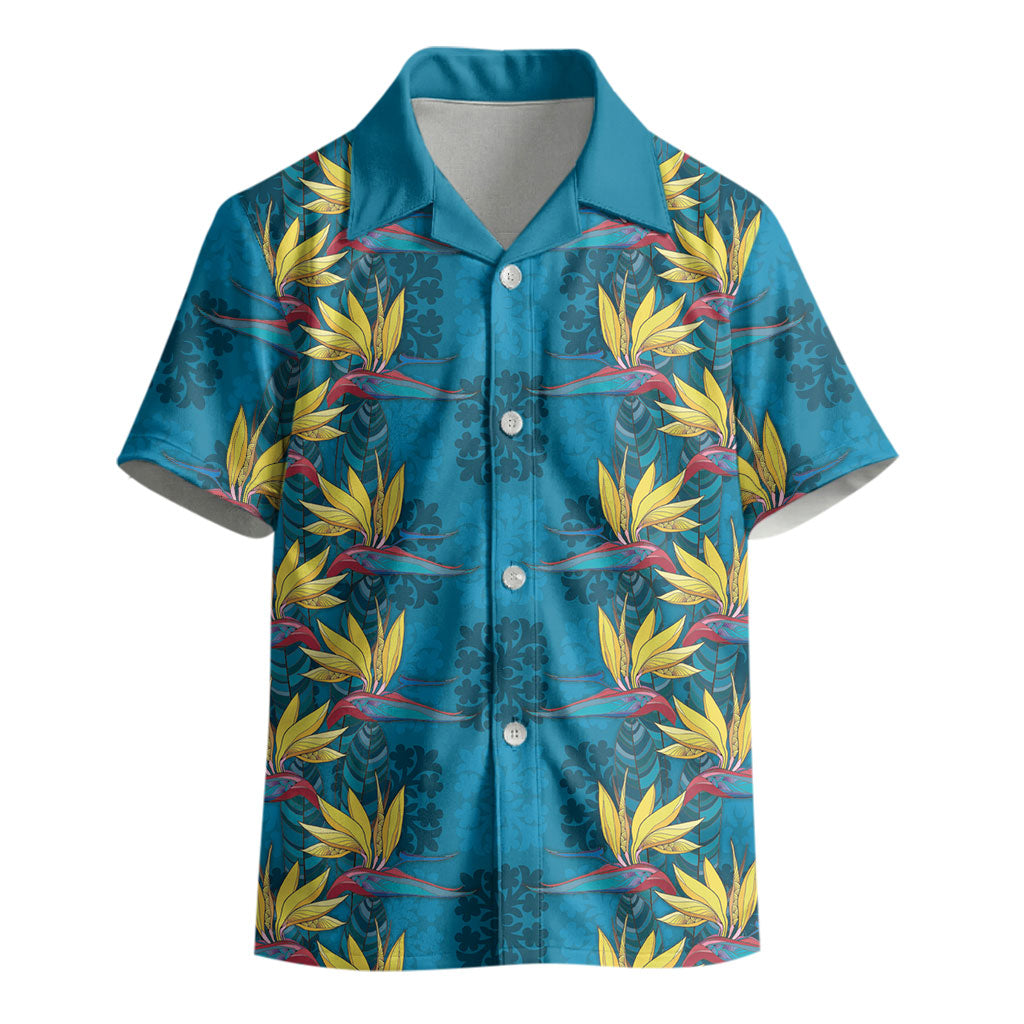 Hawaii Waikiki King Kid Hawaiian Shirt Blue Quilt With Pua Manu LT05 - Polynesian Pride