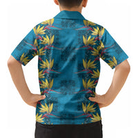 Hawaii Waikiki King Kid Hawaiian Shirt Blue Quilt With Pua Manu LT05 - Polynesian Pride