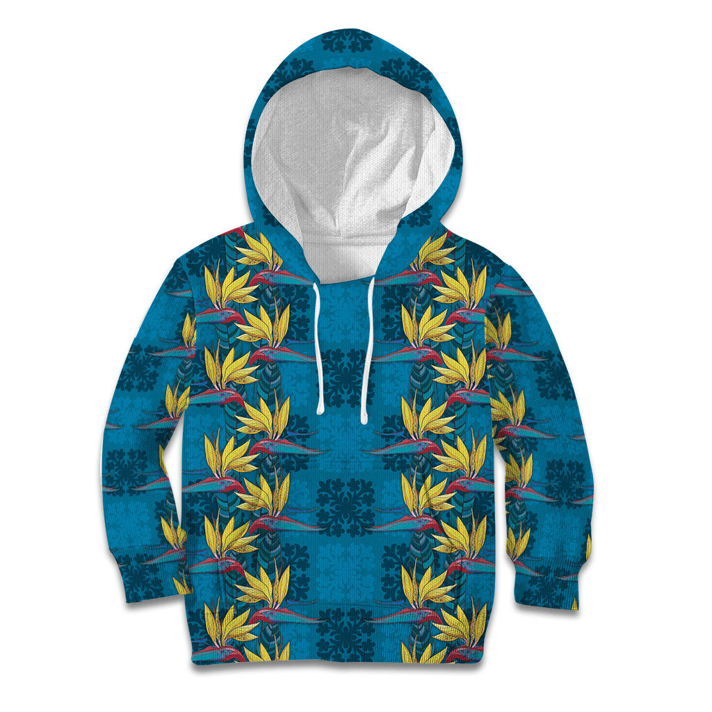 Hawaii Waikiki King Kid Hoodie Blue Quilt With Pua Manu LT05 Hoodie Blue - Polynesian Pride