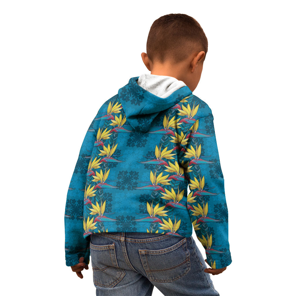 Hawaii Waikiki King Kid Hoodie Blue Quilt With Pua Manu LT05 - Polynesian Pride