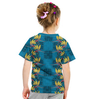 Hawaii Waikiki King Kid T Shirt Blue Quilt With Pua Manu LT05 - Polynesian Pride
