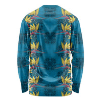 Hawaii Waikiki King Long Sleeve Shirt Blue Quilt With Pua Manu LT05 - Polynesian Pride
