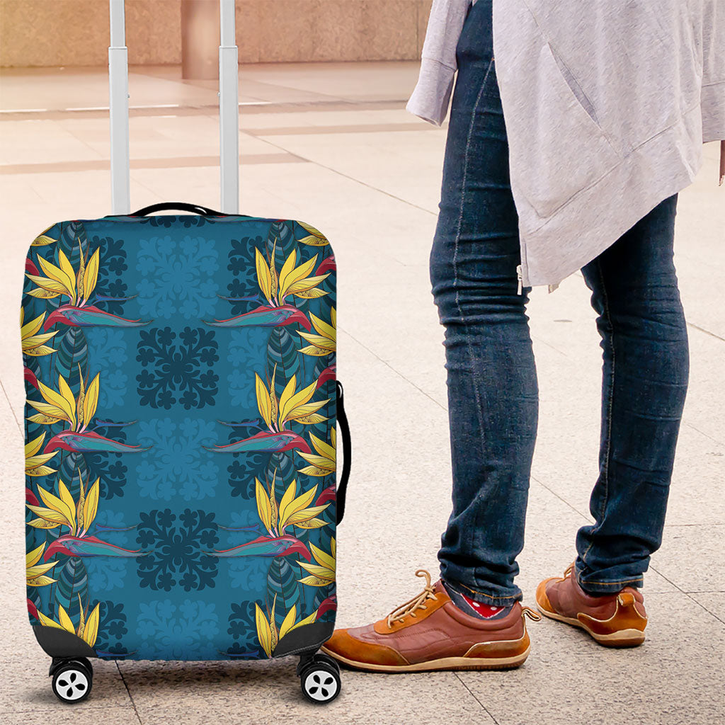 Hawaii Waikiki King Luggage Cover Blue Quilt With Pua Manu LT05 Blue - Polynesian Pride
