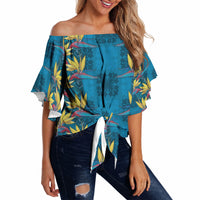 Hawaii Waikiki King Off Shoulder Wrap Waist Top Blue Quilt With Pua Manu LT05 Blue - Polynesian Pride