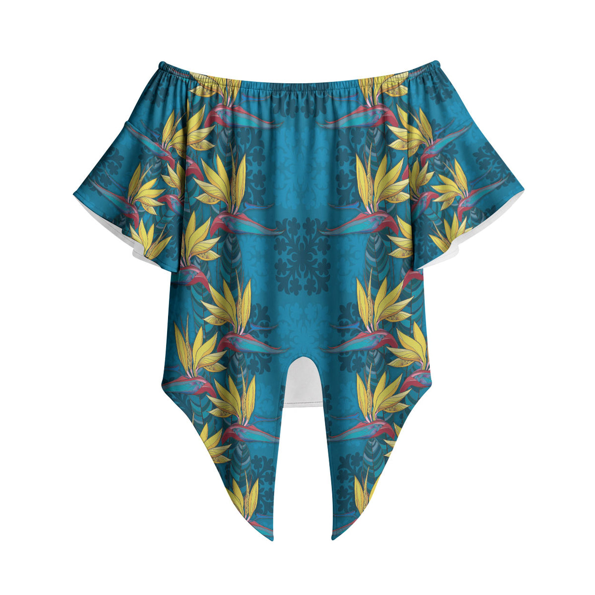 Hawaii Waikiki King Off Shoulder Wrap Waist Top Blue Quilt With Pua Manu LT05 - Polynesian Pride
