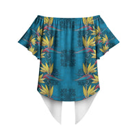 Hawaii Waikiki King Off Shoulder Wrap Waist Top Blue Quilt With Pua Manu LT05 - Polynesian Pride