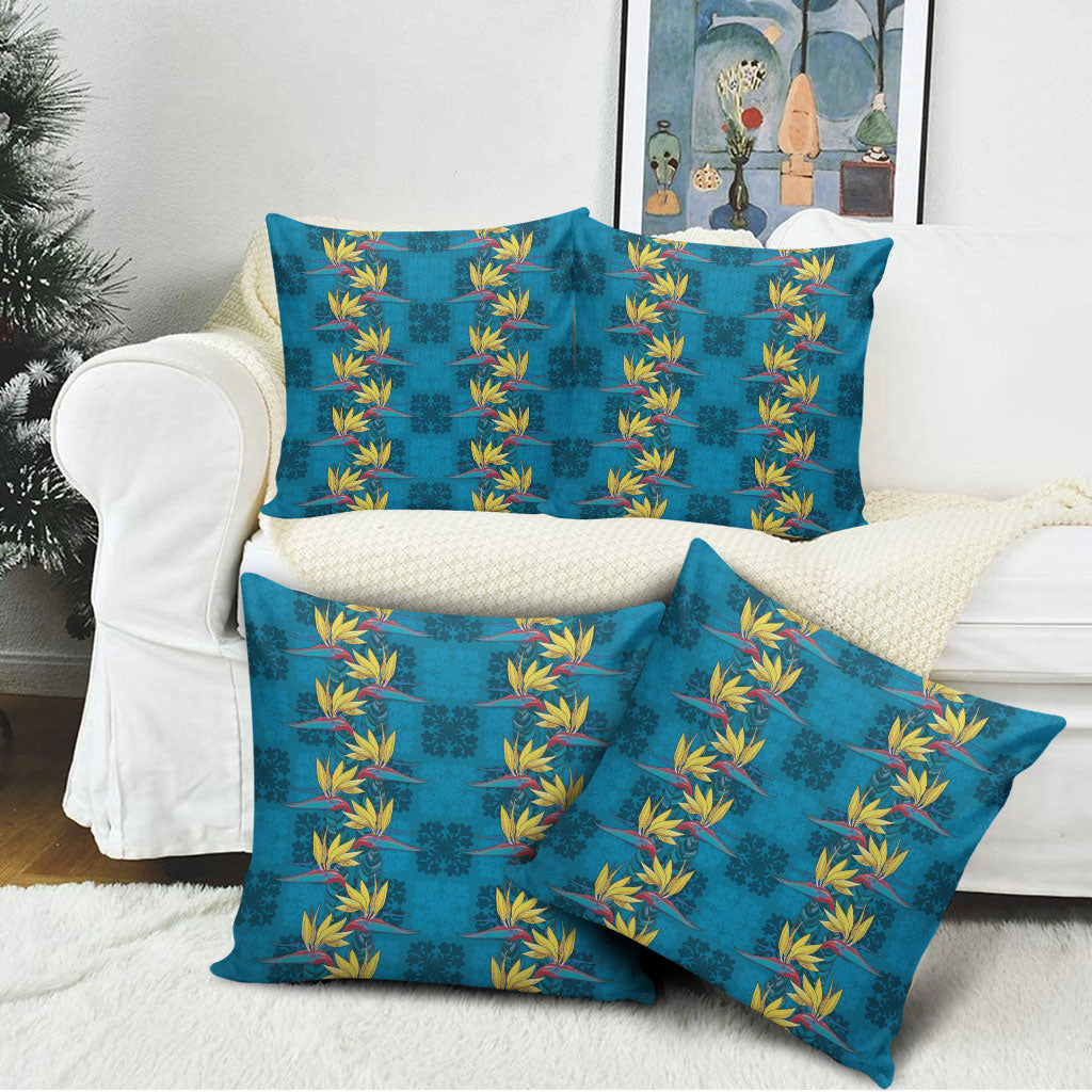 Hawaii Waikiki King Pillow Cover Blue Quilt With Pua Manu LT05 - Polynesian Pride