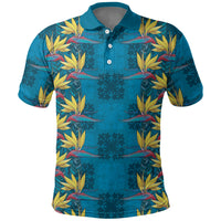 Hawaii Waikiki King Polo Shirt Blue Quilt With Pua Manu LT05 Blue - Polynesian Pride